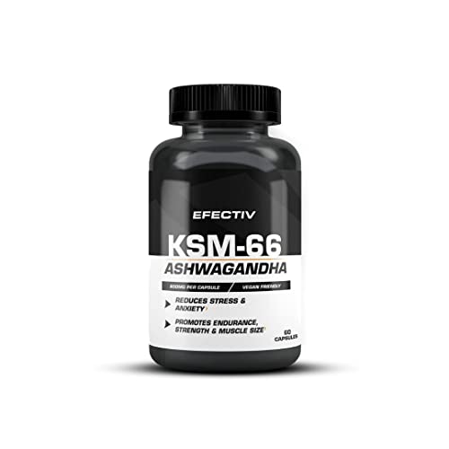 EFECTIV Nutrition KSM-66 Ashwagandha | 600 Milligrams per Capsule | Reduces Stress & Anxiety | Promotes Endurance, Strength & Muscle Size | Vegan Friendly | 60 Capsules