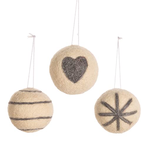 Sass & Belle Cream & Grey Felt Baubles -Set Of 3