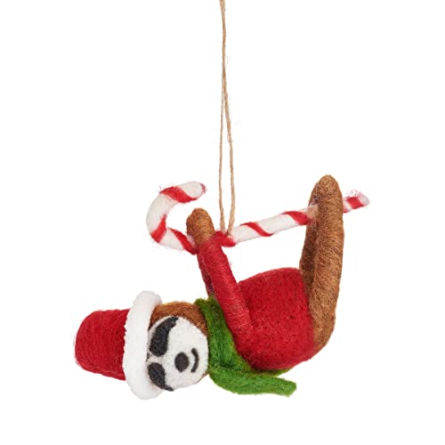 Sass & Belle Sloth On Candy Cane Felt Decoration