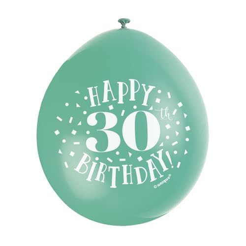 Unique Party - 9" Latex Assorted Happy 30th Birthday Balloons, Pack of 10