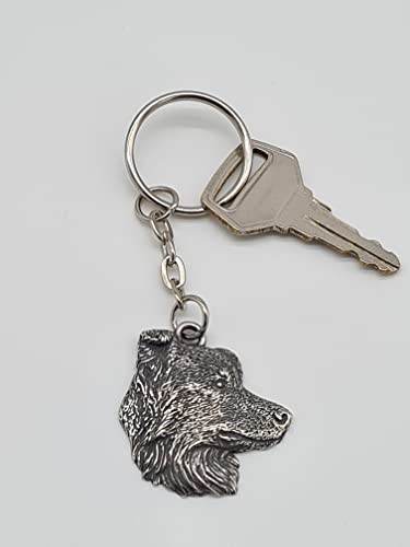 Pewter Border Collie Dog Keyring