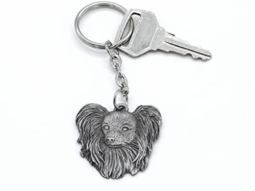 Pewter Papillion Dog Keyring