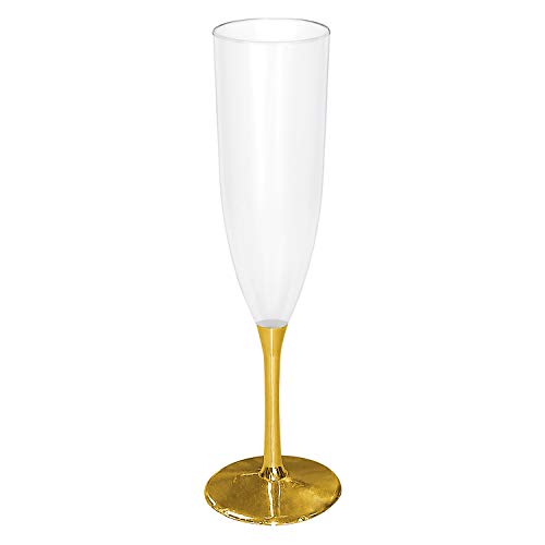 Amscan Plastic Champagne Flute Gold-5cm Dia x 22.2cm Tall 147ml-1 Pc, Gold