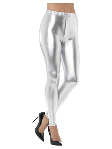 Smiffy's 80s Metallic Disco Leggings, Silver , 1980's Fancy Dress