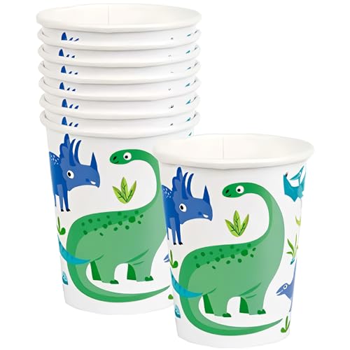 Unique Prehistoric Dinosaur Paper Cups | 8 Pcs, Green, 8 Count