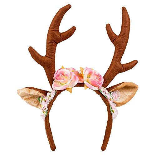 Boland Lovely Reindeer Reindeer Headband Tiara with Horns, Ears and Flowers