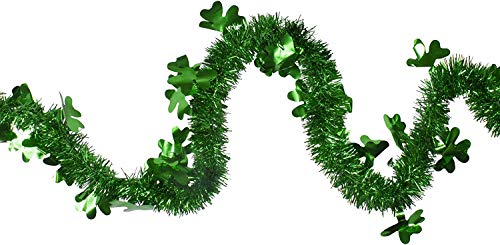 Amscan St. Patrick's Day Green Tinsel Garland with Shamrock Design-1 Pc