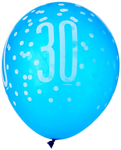 Unique Polka Dots 30th Birthday Latex Balloons, 12" | Assorted | 6 Pcs, Blue, Age 30