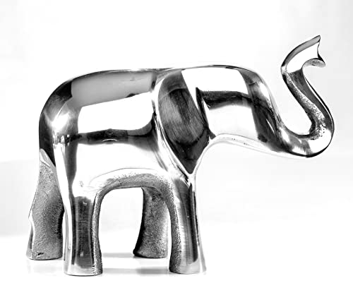 Eco-Friendly Recycled Aluminium Elephant Trunk Up (Handmade & Fairtrade) Polished Statue Ornament Home Decoration, X-Large 16cm