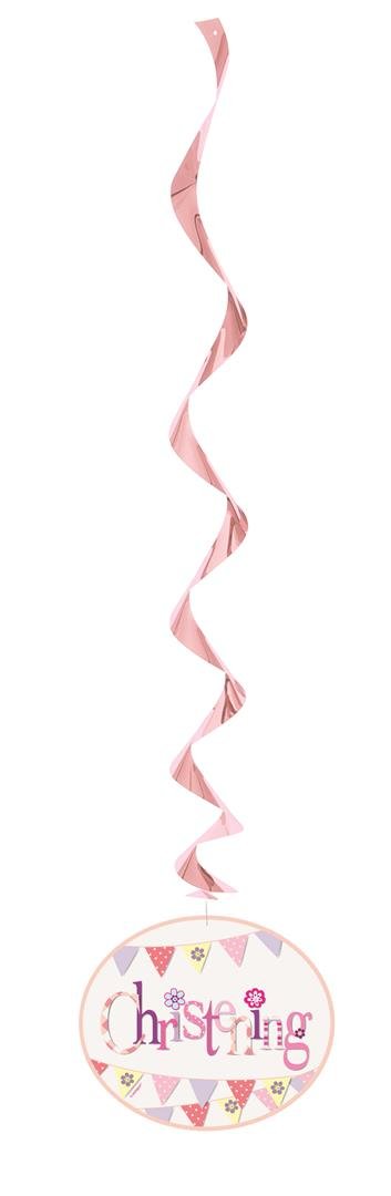 Unique Pink Christening Hanging Swirl Decorations 3 Pcs