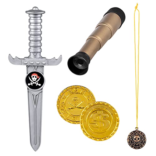 Boland Pirate accessories (telescope 18 cm, dagger 23 cm, amulet and 2 coins)