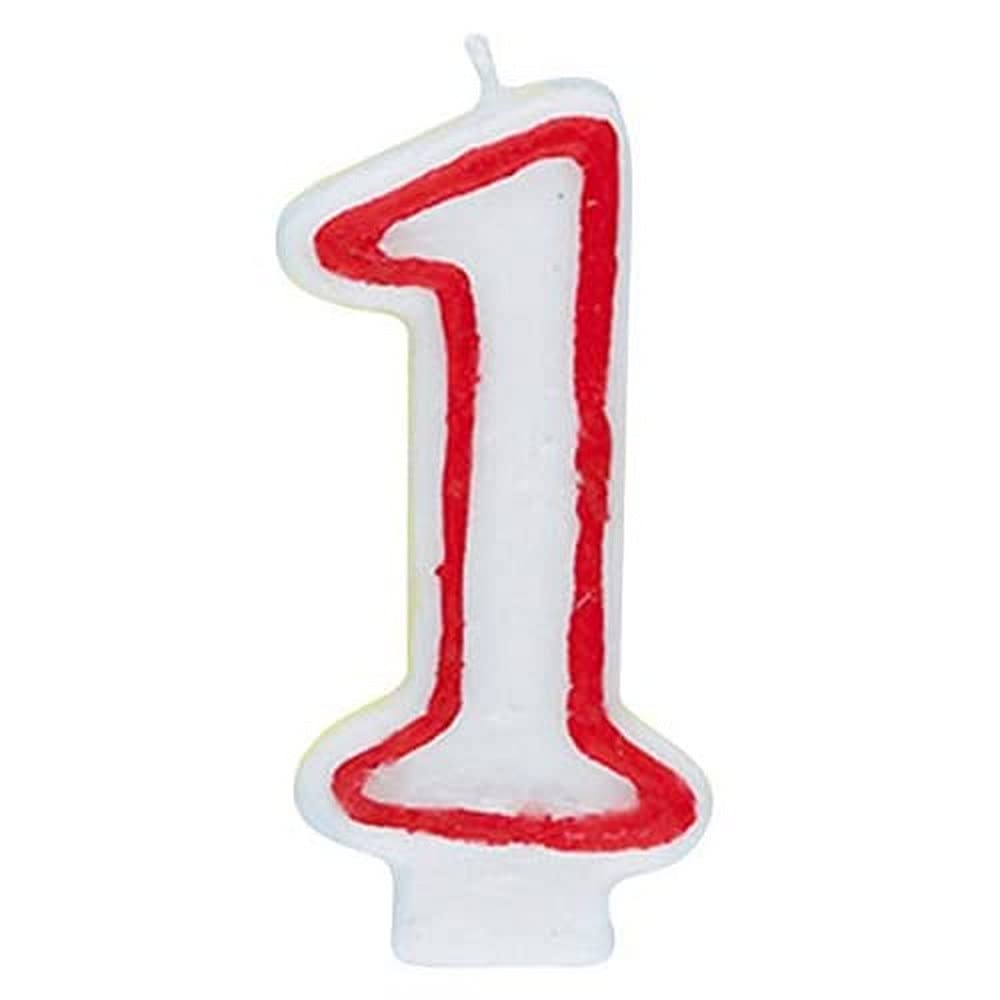 Unique Birthday Candle Number 1-5.44" Border | 1 Pc, Red/White