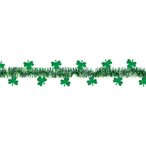 Amscan St. Patrick's Day Green Tinsel Garland with Shamrock Design-1 Pc