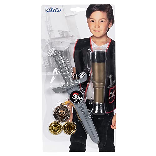 Boland Pirate accessories (telescope 18 cm, dagger 23 cm, amulet and 2 coins)