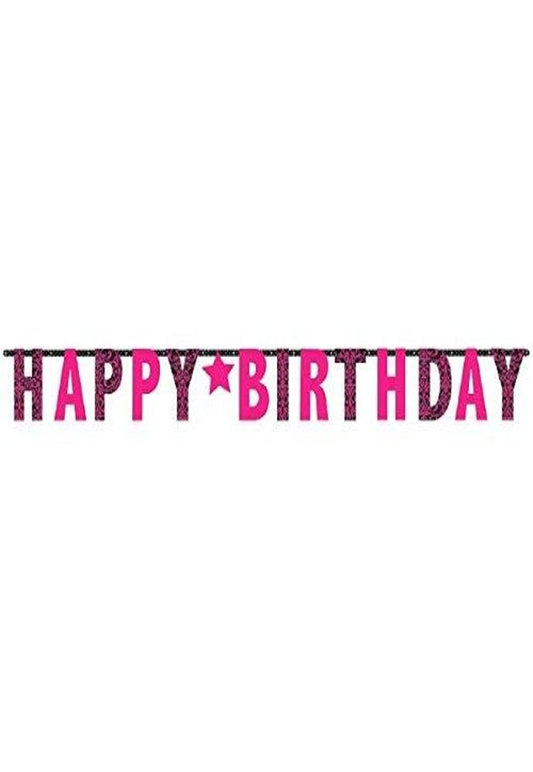 Black & Pink Happy Birthday Giant Letter Banner 3.3m x 31cm