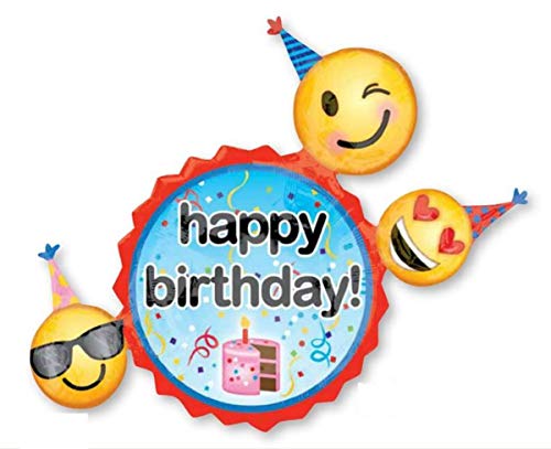 Happy Birthday Emoticon Foil Supershape Balloons 24"/60cm x 24"/60cm