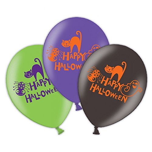 Amscan 6 balloons * Happy Halloween * for a spooky party // Diameter: up to 27.5 cm // Balloon Balloons Decoration Motto Children's Party Witch Carnival Fancy Dress Cat Ghost Horror