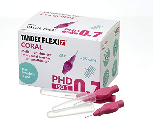 TANDEX FLEXI Coral top Quality interdental Brush. Value Pack containing 25 Brushes, Refill Box with 6 Brushes and 15 ml. Prevent Gel for Optimal Oral Hygiene.