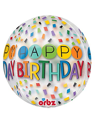 Rainbow Happy Birthday Clear Orbz Foil Balloons 15"/38cm w x 16"/40cm h G20