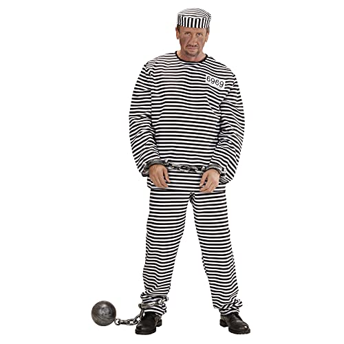 Widmann - Prisoner costume, top, trousers, hat, carnival, theme party