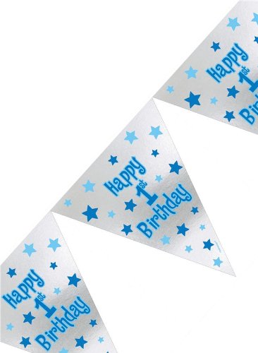 Amscan 1st Birthday Foil Pennant Banner-1pc, Blue, 3.65m x 25.4cm