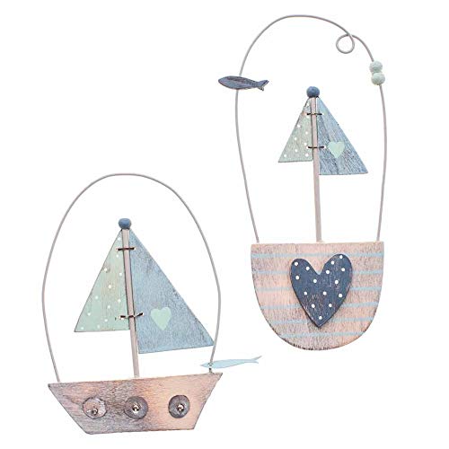 Heaven Sends 2 x Nautical Wooden Hanging Sailing Boat Decorations