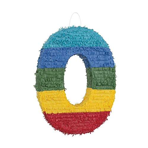 Number"0" Pinata - 7" x 7" | Rainbow Stripes | 1 Pc.