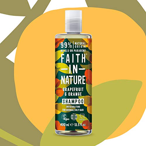 Faith In Nature Natural Grapefruit & Orange Shampoo, Invigorating, Vegan & Cruelty Free, No SLS or Parabens, For Normal to Oily Hair, 400ml