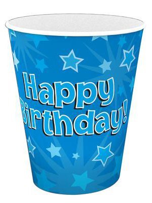 Happy Birthday Blue Stars Paper Cups 8pk