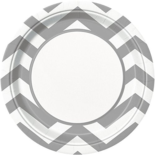 Unique Party - 23cm Silver Chevron Party Plates, Pack of 8