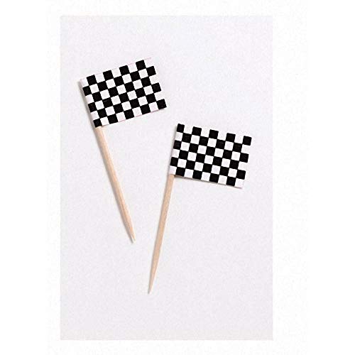 Black and White Chequered Flag Sandwich Flag Picks, Pack of 50