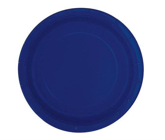 Unique Party 7" Round Dessert Plates | True Navy Blue Color Theme | 20ct, Solid, 20 Count (Pack of 1)