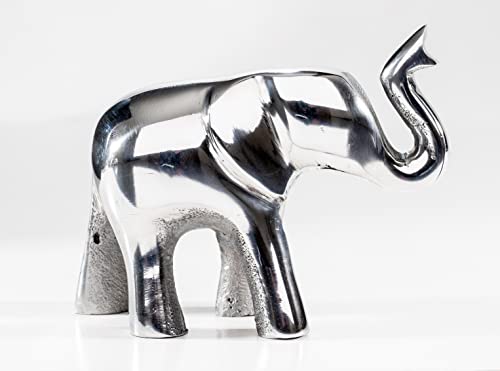 Eco-Friendly Recycled Aluminium Elephant Trunk Up (Handmade & Fairtrade) Polished Statue Ornament Home Decoration, Large 12cm