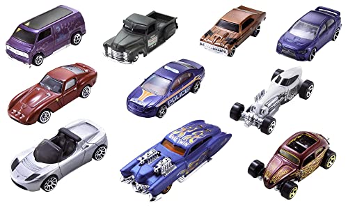 Hot Wheels Set of 10, Toy Trucks and Cars for Kids and Collectors