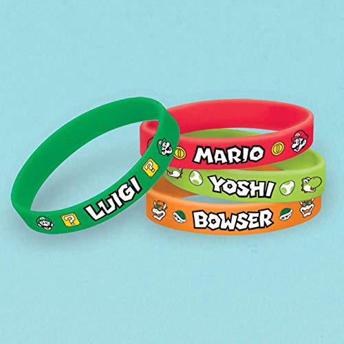 Amscan Super Mario Birthday Party Rubber Bracelets Favours - 6 Pack