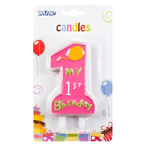 Boland Candle 'My 1st birthday' with holder pink