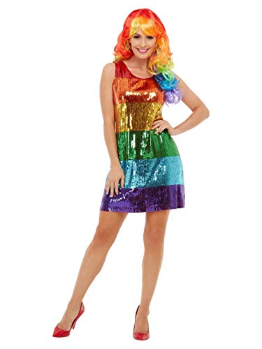 All That Glitters Rainbow Costume, Multi-Coloured, with Sequin Dress, (L)