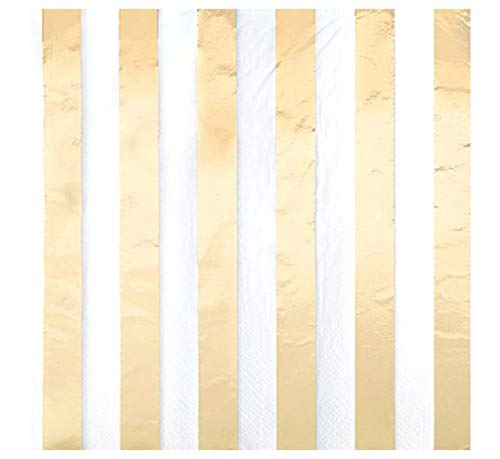 Unique Party - Foil Gold Striped Paper Napkins, Pack of 16