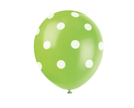 Unique Party - 12" Latex Lime Green Polka Dot Balloons, Pack of 6