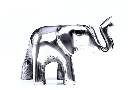 Eco-Friendly Recycled Aluminium Elephant Trunk Up (Handmade & Fairtrade) Polished Statue Ornament Home Decoration, Medium 9cm