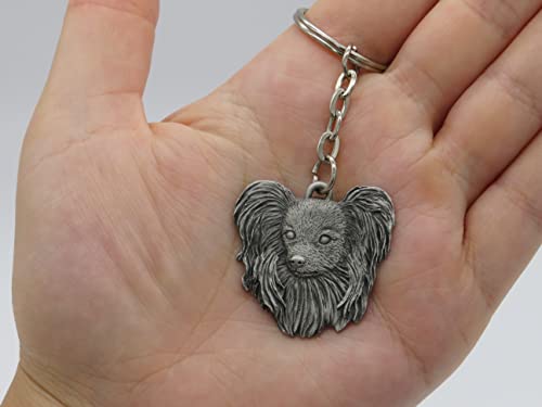 Pewter Papillion Dog Keyring