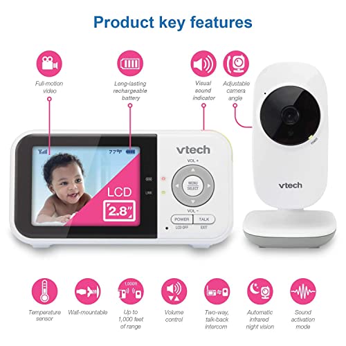 VTech Digital Video Baby Monitor VM819 2.8'' High- Resolution Colour LCD Display, White