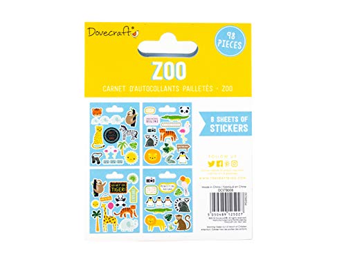 Dovecraft Book-Zoo-96 Stickers-Glitter Designs-for Crafts, Stationery, Journaling, Paper, Multicolour, One Size