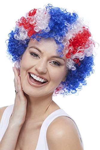 Smiffy's Union Jack Afro Wig, Unisex Adult, Red, Blue & White, One Size