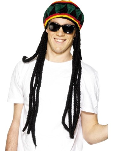 Smiffy's Men's Rasta Beret with Dreadlocks, Multi, One Size