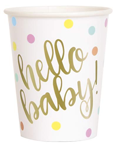 Unique Party - Foil "Hello Baby" Gold Baby Shower Paper Cups, Pack of 8