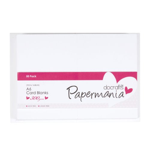 Papermania A6 Blank Card and Envelope, Pack of 50, White