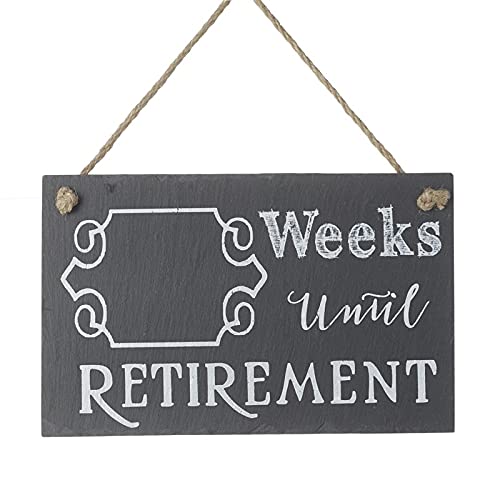 HSE Weeks Until Retirement Countdown Slate Chalkboard Sign/Hanging Wall Plaque - Black White - 13 cm