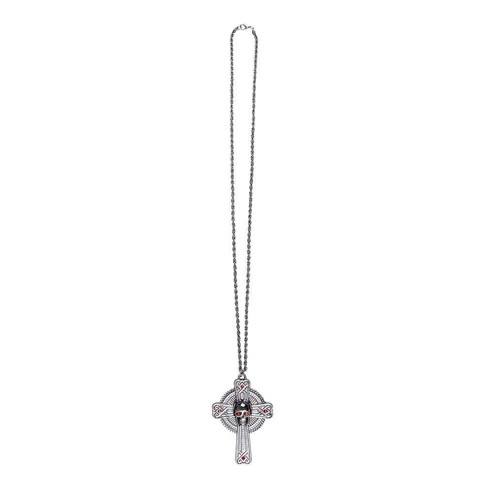 Boland Skull Necklace with Metal Cross Pendant, Grey, One Size