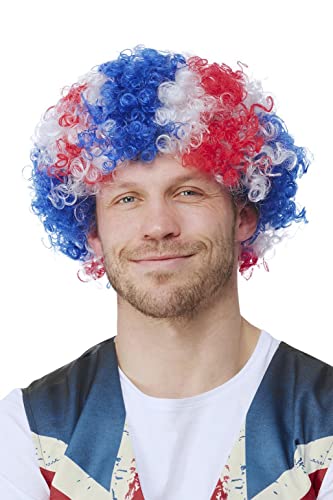 Smiffy's Union Jack Afro Wig, Unisex Adult, Red, Blue & White, One Size